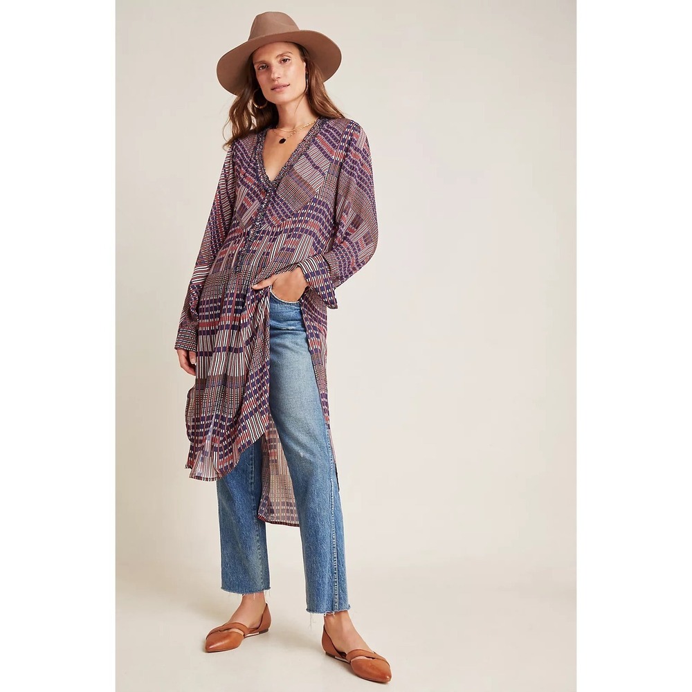 Anthropologie Purple and Blue Long Sleeve Dress